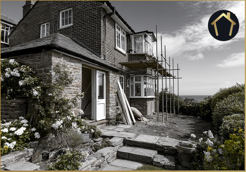 black and white photo of home extension in cornwall